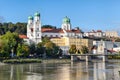 Marienbrucke bridge and cathedral in Passau Royalty Free Stock Photo