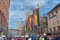 Marienplatz on Christopher Street Day with rainbow flags