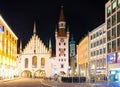 Marienplatz at night in Munich, Germany. Old Town Hall. Royalty Free Stock Photo