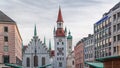 Marienplatz with the old Munich town hall and the Talburg Gate timelapse, Bavaria, Germany. Royalty Free Stock Photo