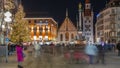 Marienplatz with the old Munich town hall and the Talburg Gate night timelapse, Bavaria, Germany. Royalty Free Stock Photo