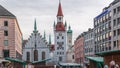 Marienplatz with the old Munich town hall and the Talburg Gate timelapse, Bavaria, Germany. Royalty Free Stock Photo