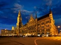 Marienplatz square at night with New Town Hall Neues Rathaus Munich, Germany Royalty Free Stock Photo