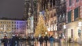 Marienplazt Old Town Square with New Town Hall night timelapse. Bavaria, Germany