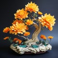 Marigold Bonsai: Detailed Petals, Japanese 3d Model, Nature-inspired Art