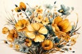 Marigold (calendula) flowers in watercolor splash isolated on white background, generative AI illustration