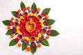 Marigold Flower rangoli Design for Diwali Festival , Indian Festival flower decoration