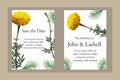 Marigold flower realistic vector illustration on invitation card Royalty Free Stock Photo