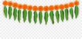 Marigold flowers Mango leaves Hanging decoration isolated for Hindu Festivals Diwali. Realistic Traditional household dÃÂ©cor with