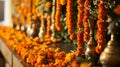 Marigold flowers in a pot on the altar in the temple Generative AI