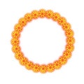 Marigold Garland. Yellow Orange Paper Cut Flower. Indian Festival Flower and Mango leaf. Happy Diwali, Dasara, Dussehra