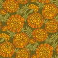 Marigold seamless pattern. Autumn flowers rapport