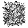 marigold vector art, marigold isolated images clip art, Black tattoo with marigold, marigold single line drawings