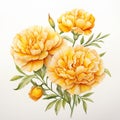 Marigold Watercolor Painting: White Love Flowers On White Background Royalty Free Stock Photo