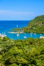 Marigot Bay, Saint Lucia, Caribbean. Tropical bay and beach in exotic and paradise landscape scenery. Marigot Bay is located on Royalty Free Stock Photo