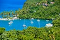 Marigot Bay, Saint Lucia, Caribbean. Tropical bay and beach in exotic and paradise landscape scenery. Marigot Bay is located on