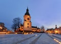 Marii Panny square with bell tower Cathedral in the evening. Kielce