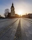 Marii Panny square with bell tower Cathedral in Kielce.