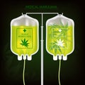 Marijuana bag, Arm and hand recipient to Marijuana oil. Medical treatment concept. realistic with 3D vector