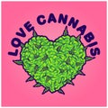 Marijuana bud love shape strain art logo illustration