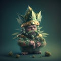 Marijuana dwarf in a magical forest. Growing weed concept. Generative AI