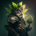 Marijuana dwarf in a magical forest. Growing weed concept. Generative AI