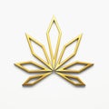 Marijuana minmalist leaves cannabis golden color style logo icon isolated on white background. 3D Render illustration