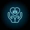 Marijuana, heart, save, armblue neon icon. Simple thin line, outline of marijuana icons for ui and ux, website or mobile