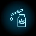 Marijuana, oil, tincture blue neon icon. Simple thin line, outline of marijuana icons for ui and ux, website or mobile