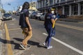 Census taker at the door of a house to collect data from the 2022 census in MarÃ Â­lia