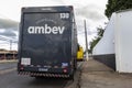 Trucks at the distribution and resale center of the AMBEV beer company on the streets of the city of Marilia