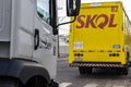 Trucks at the distribution and resale center of the AMBEV beer company on the streets of the city of Marilia