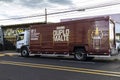 Trucks at the distribution and resale center of the AMBEV beer company on the streets of the city of Marilia