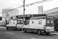 Ambulance parked in front of a SAMU post, Mobile Emergency Service, in the