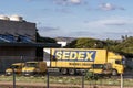 Trucks and vans for Sedex delivery stopped at the Correios Distribution Center in