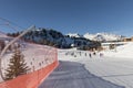 MARILLEVA. JAN 26, 2023. Rifugio Alpe Daolasa 2045m. Skiing area in the Dolomites Alps. Overlooking the Pista Mastellissima in