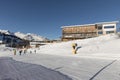 MARILLEVA. JAN 26, 2023. Rifugio Alpe Daolasa 2045m. Skiing area in the Dolomites Alps. Overlooking the Pista Mastellissima in