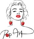 Marilyn - Pop Art Design with sweet raspberry earringMarilyn - Pop Art Design with sweet raspberry earring