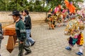 Marimba musicians & traditional folk dancers in street, Guatemala