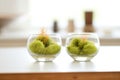 marimo moss balls in clear glass bowls Royalty Free Stock Photo