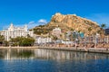 Marina of Alicante, promenade and Mount Benacantil.