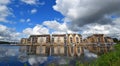 Marina Apartment blocks with big bright cloudy sky and reflections Royalty Free Stock Photo