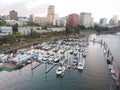 Marina on the bank of the river, sea with yachts, with the city aerial view Royalty Free Stock Photo