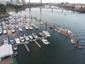 Marina on the bank of the river, sea with yachts, with the city aerial view Royalty Free Stock Photo