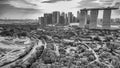 Marina Barrage, Singapore: Aerial view of cityscape and coastline on a overcast afternoon Royalty Free Stock Photo