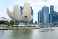 Singapore, ArtScience Museum at Marina Bay and Financial District in the background Royalty Free Stock Photo