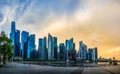 Skyline of Singapore at Marina Bay during sunset. Marina Bay Financial Centre is located in the Downtown Core of Singapore. Royalty Free Stock Photo