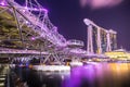 Marina Bay Sand and Helix Bridge in Singapore at night time Royalty Free Stock Photo