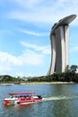 Marina bay sands hotel and boat is navigating Royalty Free Stock Photo