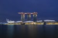 Marina Bay Sands Singapore lights up message in regards of fighting COVID-19, Singapore Royalty Free Stock Photo